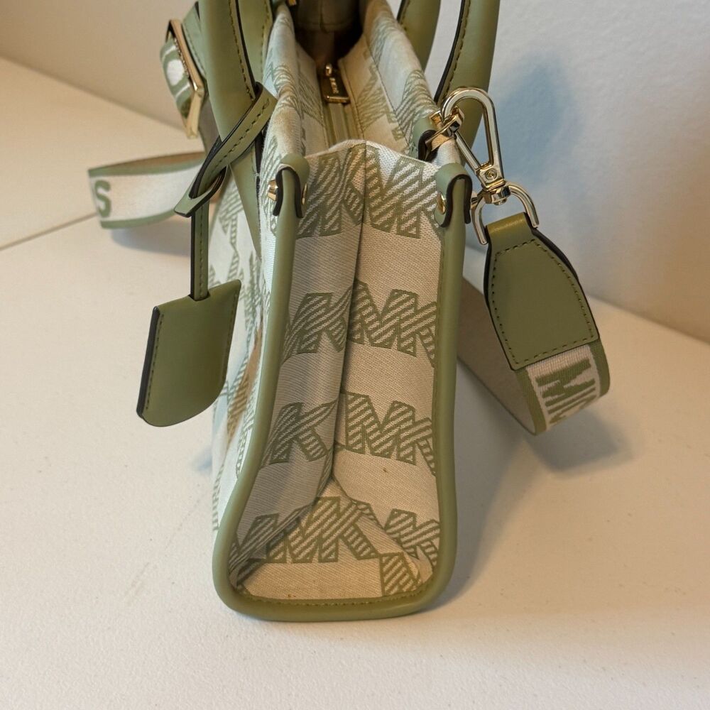 Michael Kors Mirella Small Jacquard Tote Crossbody Bag MK Graphic Logo Green - Picture 8 of 13